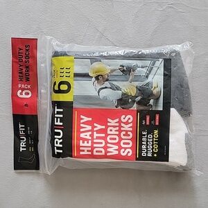 6 Pack Heavy Duty Work Socks, Shoe Size 7-12, Sock Size 10-13, Color Black/Grey